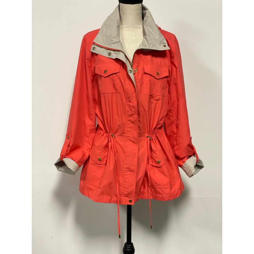 JM Collection Lightweight Raincoat Jacket Coral Size L - Picture 3 of 16